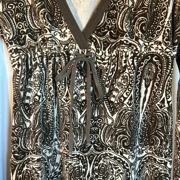 Y2K Juicy Couture Paisley Velour Olive & Tan Umpire Waist Drawstring Dress M - Picture 3 of 11